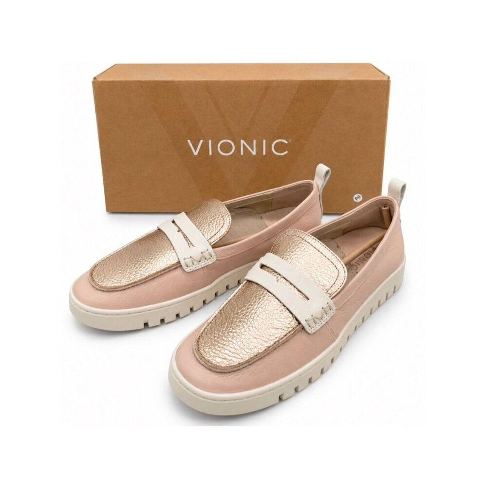 Vionic Uptown Supportive Rugby Tan Leather Loafers Womens Size 9.5 Comfort